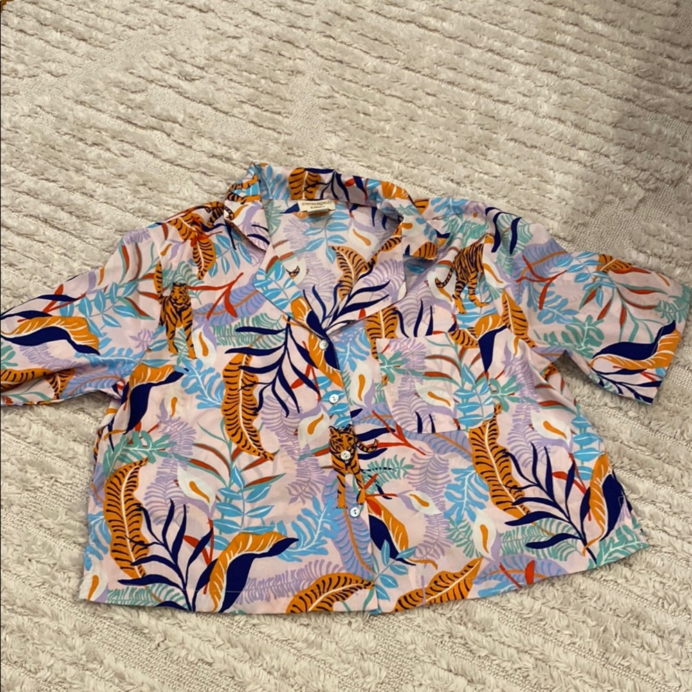Cynthia Rowley Colorful Print Button-Up Shirt Sz M